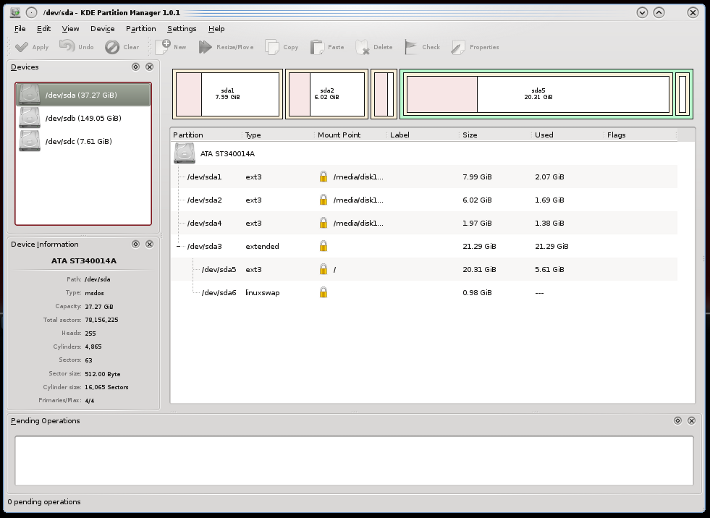 KDE Partition Manager partition information